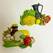 Syroco Kitchen Wall Art Decor Retro Vintage 1975 Bread Fruit Veggies 7381 & 7382