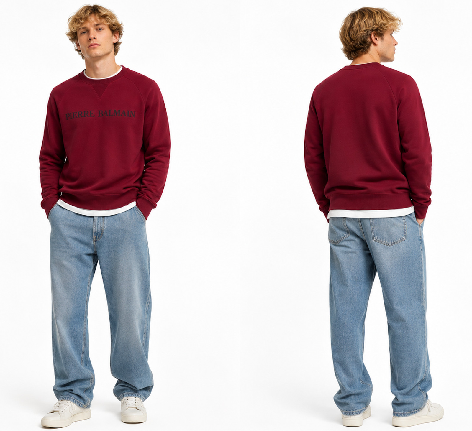 Pierre Balmain Burgundy Iconic Logo Sweatshirt Sweater Pullover Hoodie M