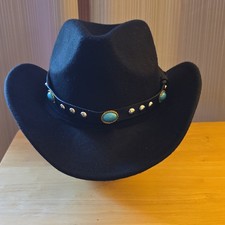 Black Western Cowboy Hat w/ Turquoise Concho Studded Band, Size 57