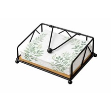 Elegant Flat Napkin Holder with Weighted Arm - Rustic Metal & Wood Paper Black