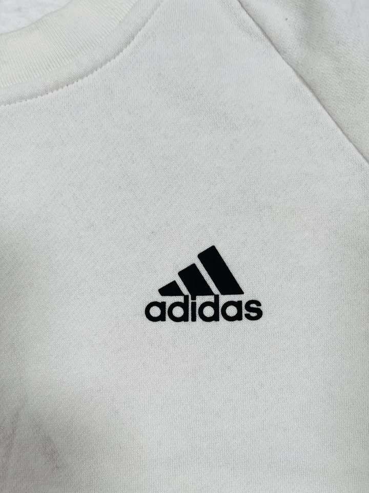 Adidas Sweatshirt Youth Small White Crewneck Sleeve Logo Tape Raglan Pullover - Image 4 of 4