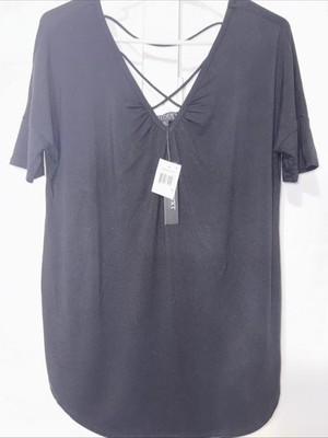 Context Women s Black Short Sleeve Strappy Casual Blouse Top Medium