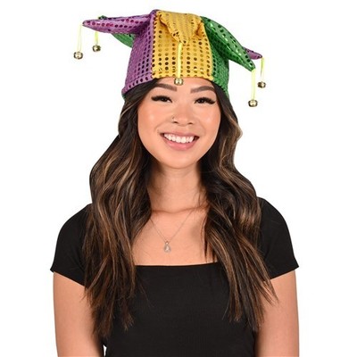 Glitz N Gleam Jester Hat Sequence Full Head Size Fabric Costume Prop Mardi Gras