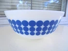 Pyrex Vintage Blue Dot Polka MCM 2.5 Quart Nesting Mixing Bowl Milk Glass