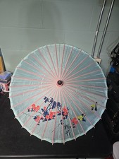 Vintage Handmade Japanese Bamboo Silk Umbrella / Parasol Hand Painted