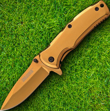 Tac Force Assisted Folding Knife 2.75" 440C Steel Blade Gold Stainless Handle