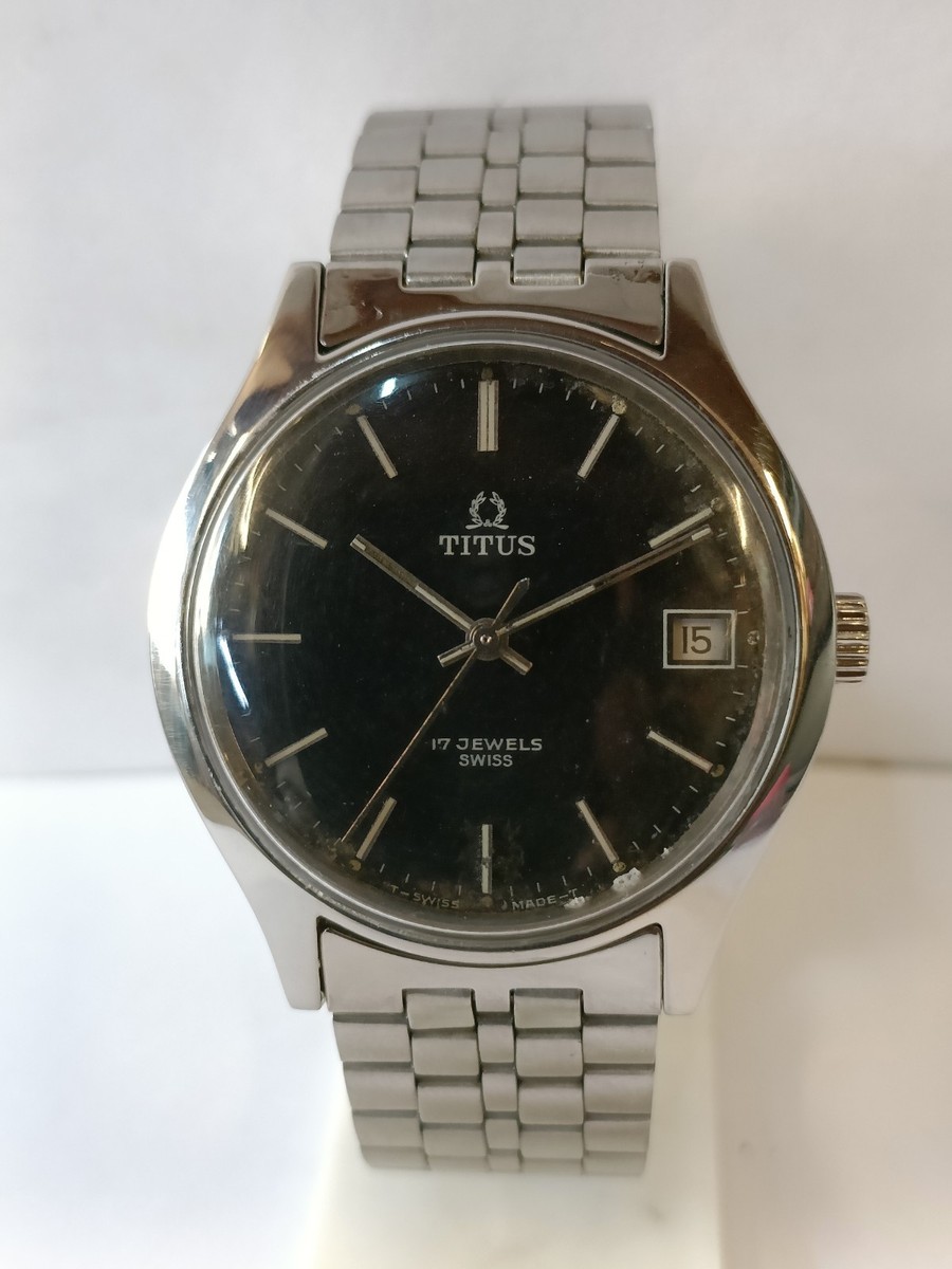 TITUS 17J WINDING PATINA BLACK DIAL 140104 SWISS MEN'S WORKING