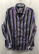 Robert Graham Men's Button Down Shirt Purple Stripe Classic Fit Long Sleeve L