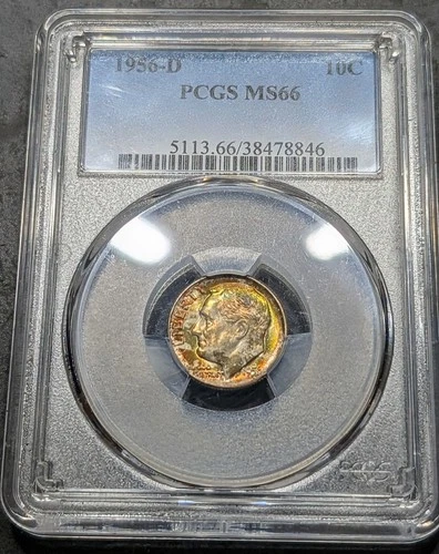 New Listing1956-D Roosevelt Dime Pcgs MS/66 Rainbow Toned Gem Awesome Eye Appeal