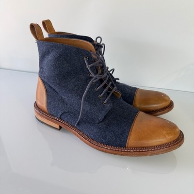 TAFT The Jack Boot Men 42 9 Navy Tan Wool Leather Cap Toe Handcrafted Spain