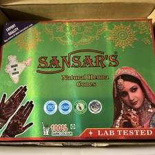 Sansar  s Natural Henna Cones Pack of 12 Cones Made In India Unopened Box