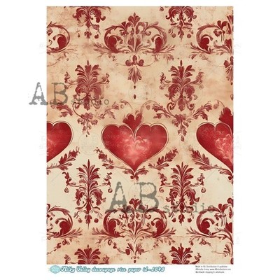 Damask Hearts #1048 | A4 Rice Paper for Decoupage | AB Studios