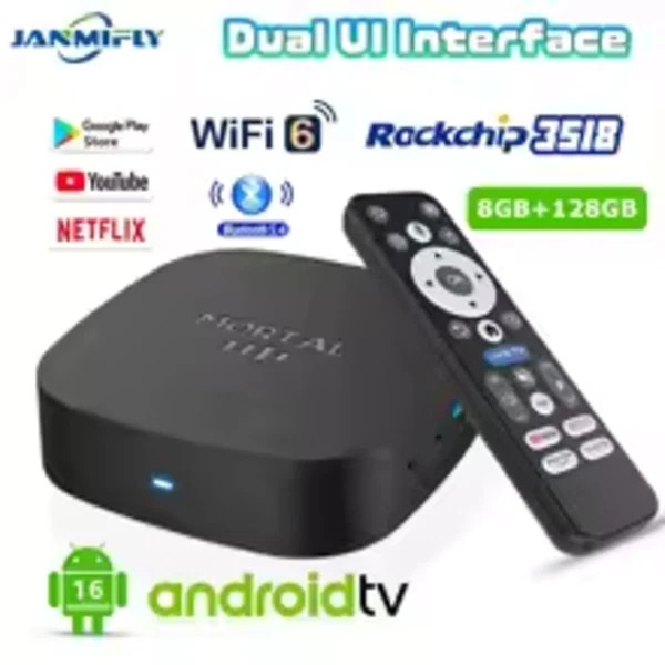 T1+ 8K 4K HD Android TV Box 16.0 RK3518 Quad Core 8GB RAM 128GB ROM WiFi