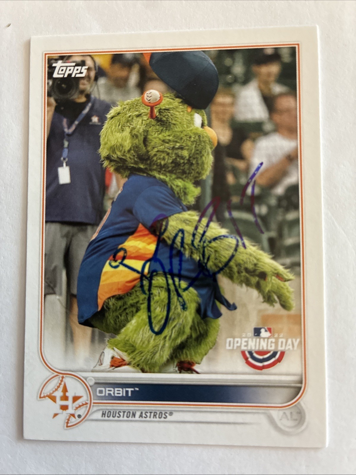 2022 Topps Opening Day #M-9 Orbit Mascots - Authentic Hand Signed Autograph Card