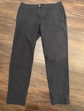 Men's Black Solid Flat Front Casual Pants Zip Fly Button Closure Pockets