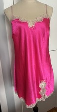 Victoria Secret Hot pink Satin Lace Chemise Slip Babydoll Lingerie Size M