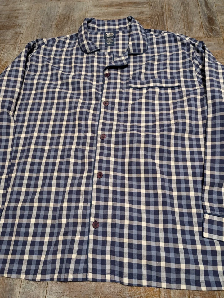 Camisa de pijama John Blair XL azul a cuadros mezcla de algodón botón delantero manga larga dormir Foto 2 de 4