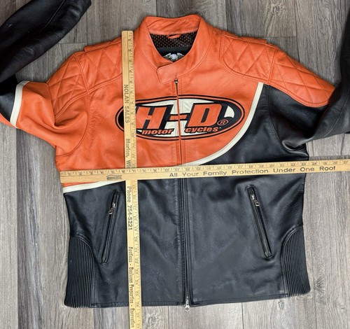 Harley Davidson Mens Speed Leather Motorcycle Jacket Orange Black size XL - Picture 14 of 15