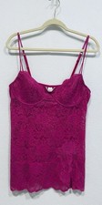 Victorias Secret Slip Dress Womens Large Hot Pink Lace Front Slit Silk Y2K