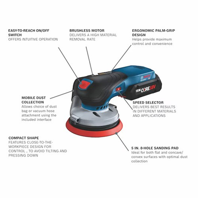 #ad Bosch 18V Brushless Cordless Orbital Sander Variable Speed Dust Management Tool $111.22