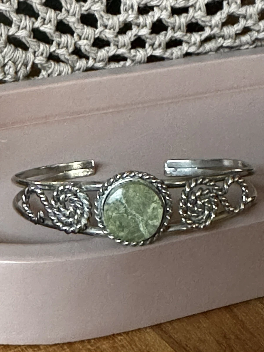 Vintage Silver Handmade Cuff Bracelet 6 Green Semi Precious Stone