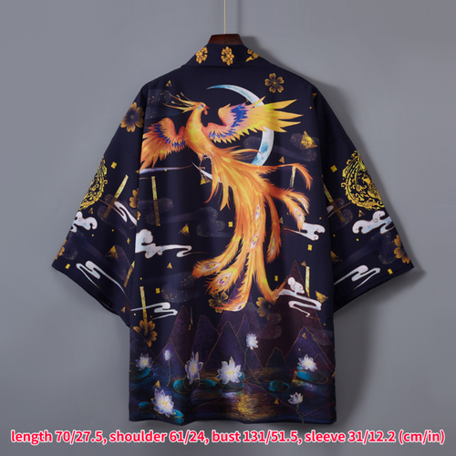 Japanese Loose Kimono Yukata Cardigan Coat Outwear Phoenix Summer Women Men Top - Picture 3 of 4