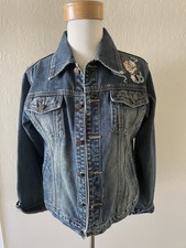 Beaded,sequins, Embroidered Jean Denim Jacket Beautiful Floral Design