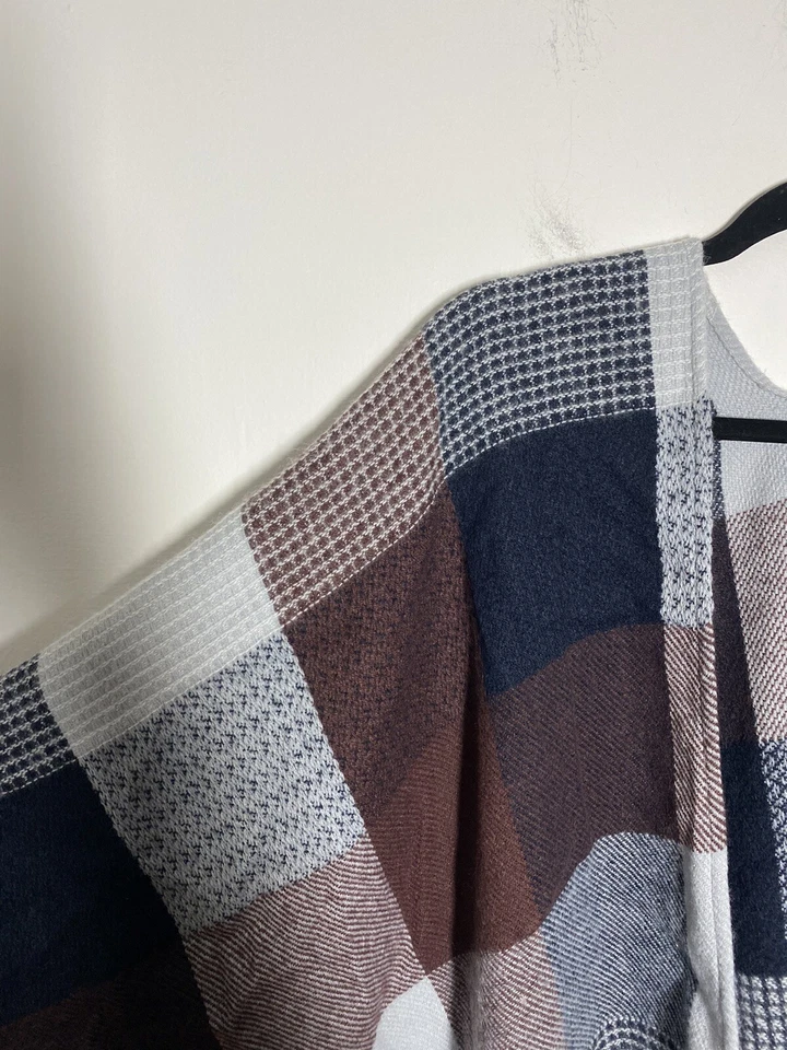 LOFT Outlet Talla Única Granate Gris Azul Marino Envolvente Poncho Pom Pom Dobladillo Detalle Capa Foto 2 de 4