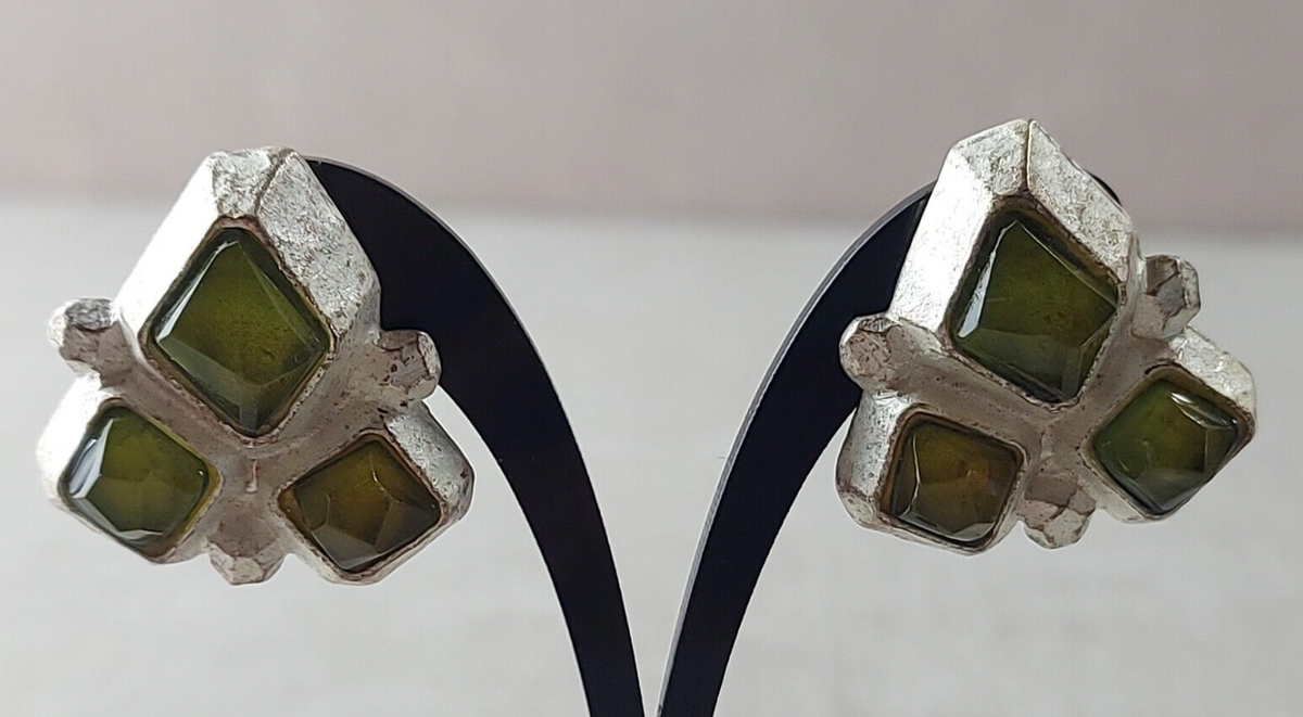 Boucles D'oreilles à Clip Vintage Signées Dolce Vita - Métal Argenté - Pendantes - Très Bon état