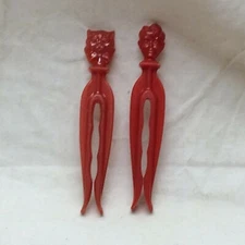 2 Vintage Plastic Roger's Clean Grip Cat and Boy 3 3/4" Clothes Pins