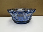 Vintage 1980s Fenton Periwinkle Blue Barred Oval Pattern Scalloped-Edge Bowl