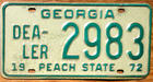 Item photo. Show Listing Details page. Listing 1972 Georgia Dealer License Plate Number Tag - $2.99 Start