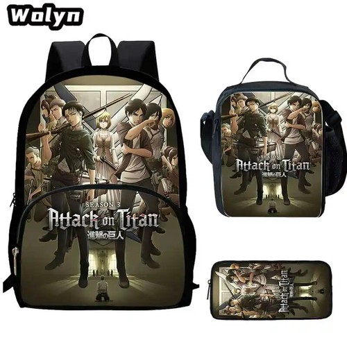 3Pcs Set Attack On Titan School Backpack Lunch Bags Pencil Case School Bags - Picture 31 of 40