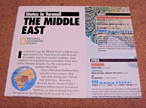 National Geographic February 1991 Map States In Turmoil The Middle East  - Afbeelding 1 van 3