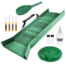 ASR Outdoor 6 Piece Sluice Box Gold Panning Kit Snuffer Trowel Hooks Gold Pan