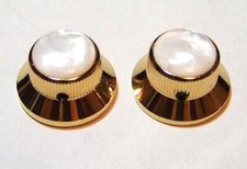 GUITAR KNOBS - PEARL Tophat Top Hat Bell UFO - Solid Metal - Set of 2 - GOLD