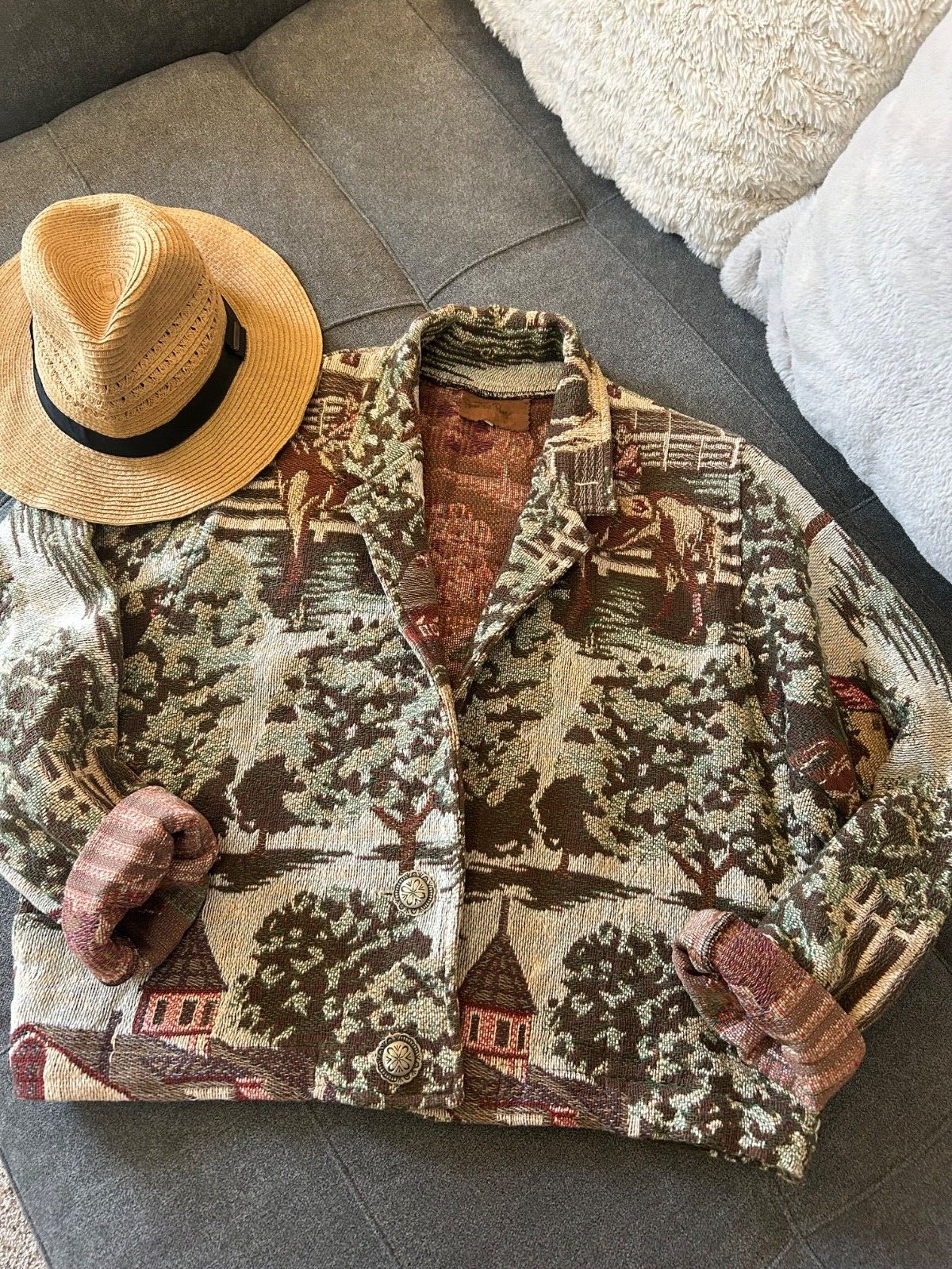 Vintage! Giacca arazzo PAINTED PONY polo cavallo fienile campagna taglia unica S M L