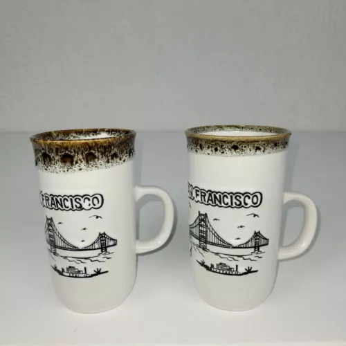 Lot Of 2 Vintage Ceramic Coffee Mugs White San Francisco Golden Gate Bridge