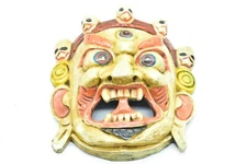 7 Inch Mahakal Wall Hanging Hand craved Nepalese Lord Wooden Mask Decor (Yellow)