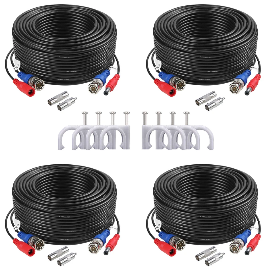 ANNKE 4x 100ft 30M Black BNC Plug Play Video Power Cable HD CCTV Security System - Image 3 of 4