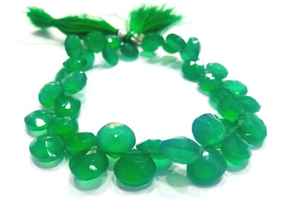 GREEN ONYX NATURAL HEART 9X10 MM FACETED CUT LOOSE GEMSTONE BEADS 8''INCH