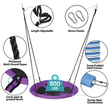 40'' Saucer Tree Swing Set Round Web Net Adjustable for Kids Outdoor Swing