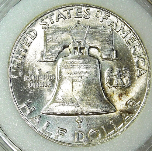 1958 D Franklin Half Dollar BU FBL White Superb Luster in Airtight Cap #F580 - Picture 4 of 4