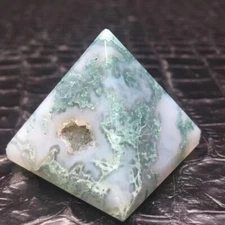 Natural Moss Agate Druzy Crystal Geode Carved Pyramid Healing Decorate Reiki 1Pc
