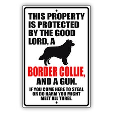 This Property Is Protected By The Good Lord A Border Collie Aluminum Metal Sign