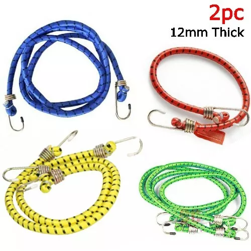 24/48/36/96 Heavy Duty BUNGEE CORDS Elastic Strap Rope Cable Metal Hooks  12mm