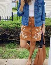 NWOT Floral Embroidered Mini Skirt with Button Front