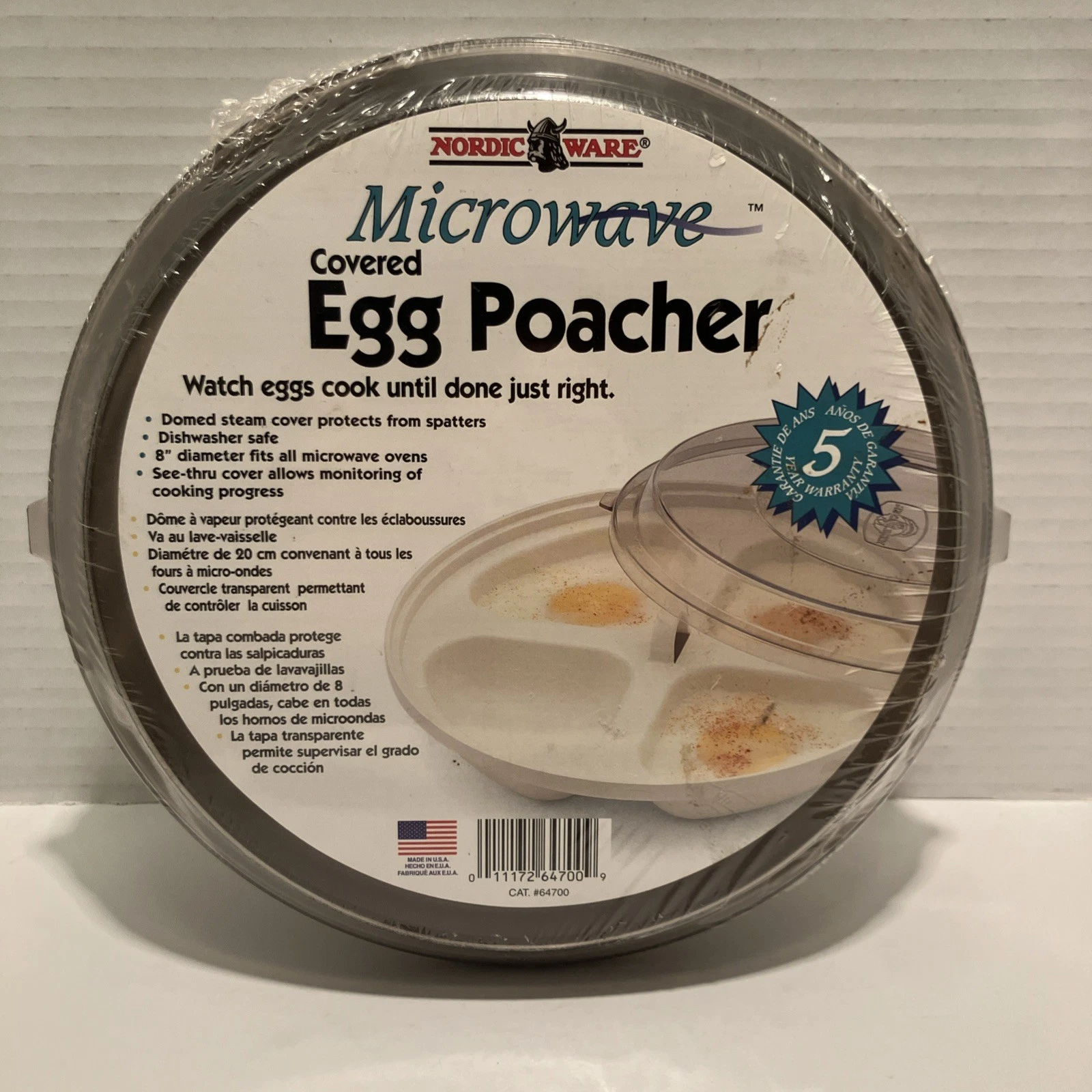 Nordic Ware Microwave Divided Plate Egg Poacher 4 Sections Covered Round VTG NOS