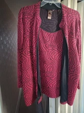 Multiples womens 2x jacket with attached shell red black geometric sparkly