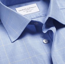 Charles Tyrwhitt Non-Iron Twill Slim Fit Prince Of Wales Shirt 16/34 In Ocean Bl